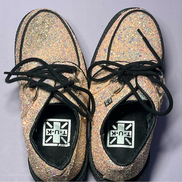 T.U.K Women 5 Limited Edition Peachy Pink Glitter Viva Mondo Creepers Platforms - Picture 5 of 16